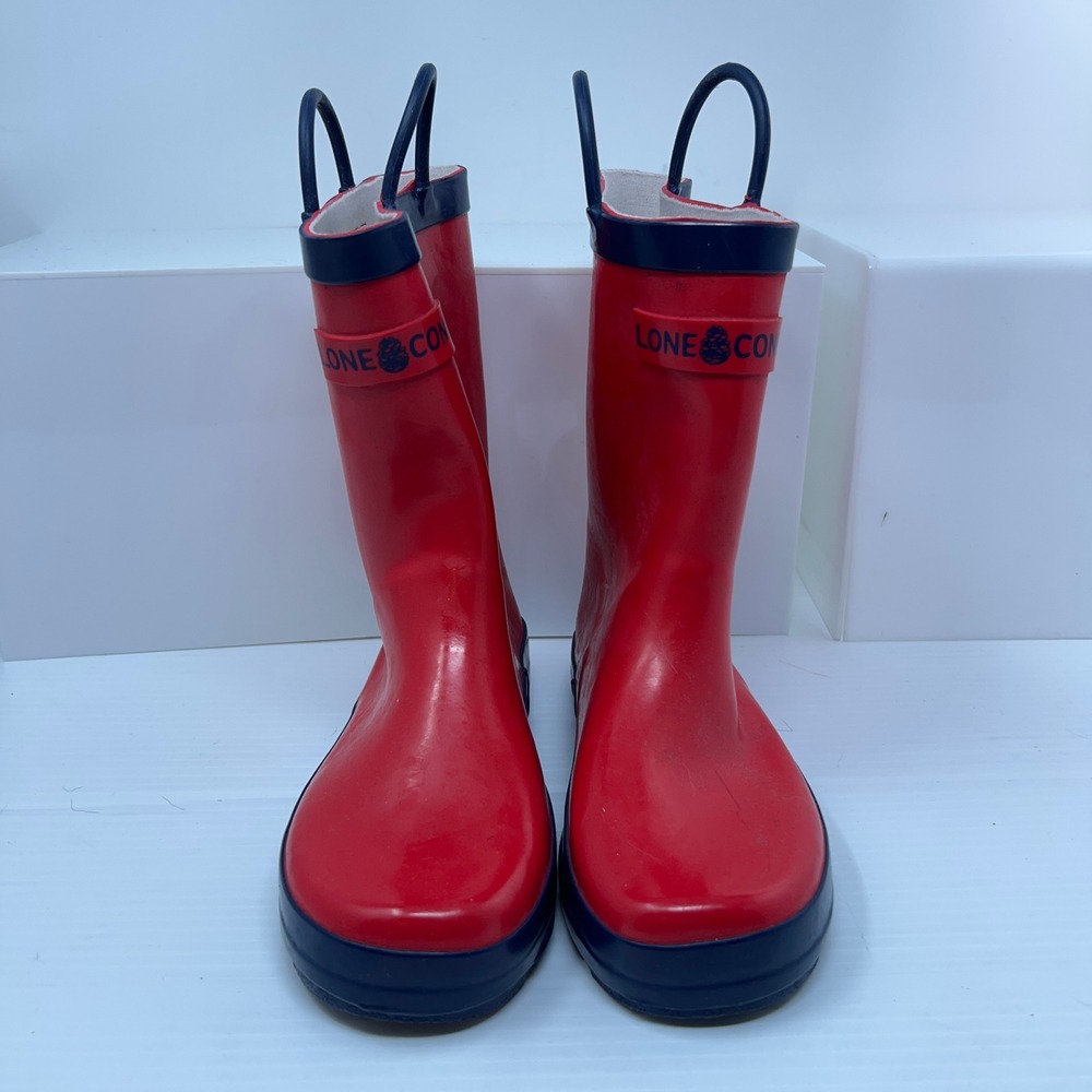 Lone Cone Kids Size 3 Red Navy Blue Waterproof Rubber Rain Boots New